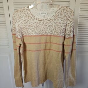 Beach Lunch Lounge Sweater Womens Medium 8-10  Cheetah Tan Pink Crewneck